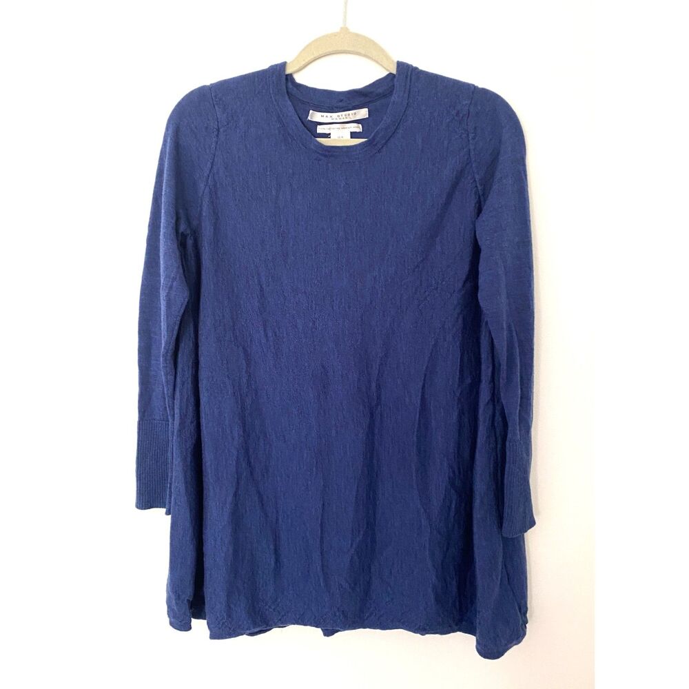 Max Studio Woman Extrafine Merino Wool Blue Sweater Sz 1X